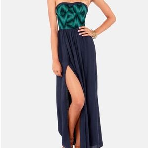 O’Neill Baxter blue and green strapless boho dress
